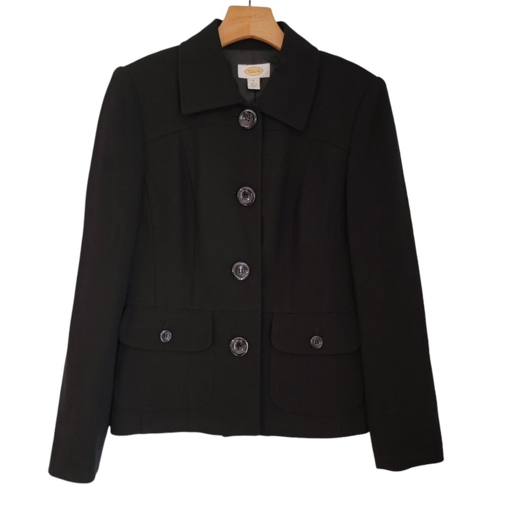 TALBOTS Blazer Jacket Size 6 Black Career Preppy 100% Wool Buttons NWOT